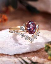 RHIANNON Oval Cut Alexandrite Engagement Ring Set With Moissanite Curved Wedding Band